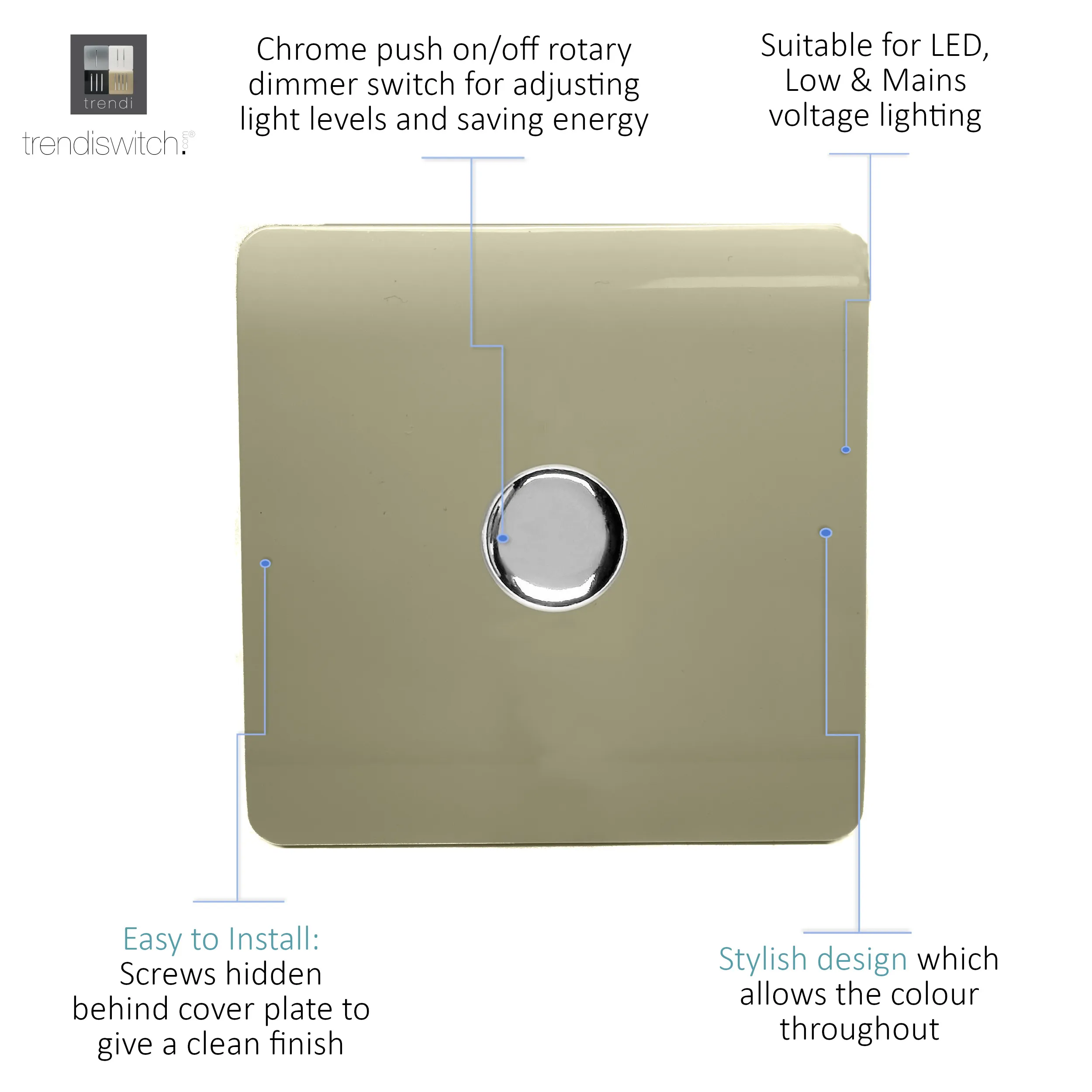 1 Gang 1 Way LED Dimmer Switch Champagne Gold ART-LDMGO  Trendi Champagne Gold